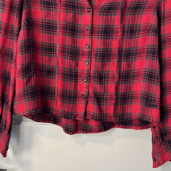 Superdry Vintage Ruffle Trim Check Long Sleeve Shirt Size 6 US - Picture 11 of 14